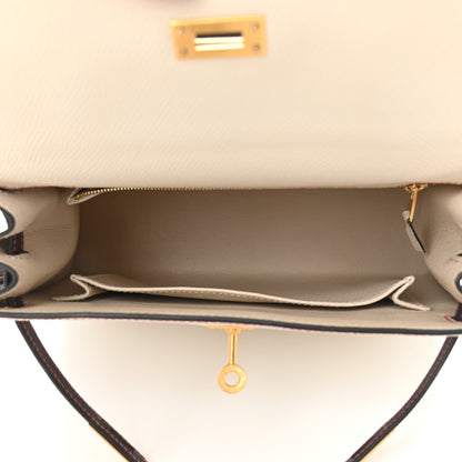 Hermes Epsom Bi-Color Horseshoe Kelly Sellier 25 Craie Black Rose Azalea 5 of 11