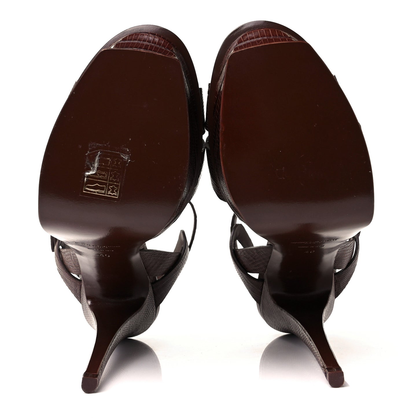 Calfskin Embossed Crocodile Tribute 105 Platform Sandals 40 Brown
