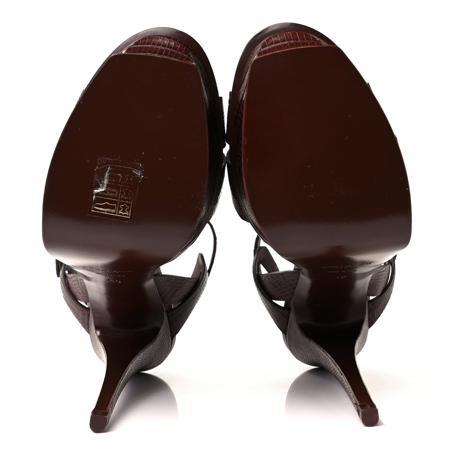 Saint Laurent Calfskin Embossed Crocodile Tribute 105 Platform Sandals 40 Brown 5 of 8
