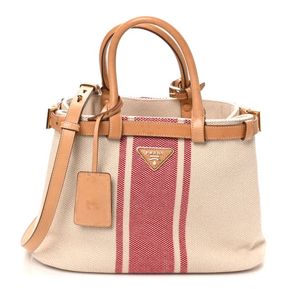 Prada Canapa Vitello Small Buckle Bag Tan Red 1 of 9
