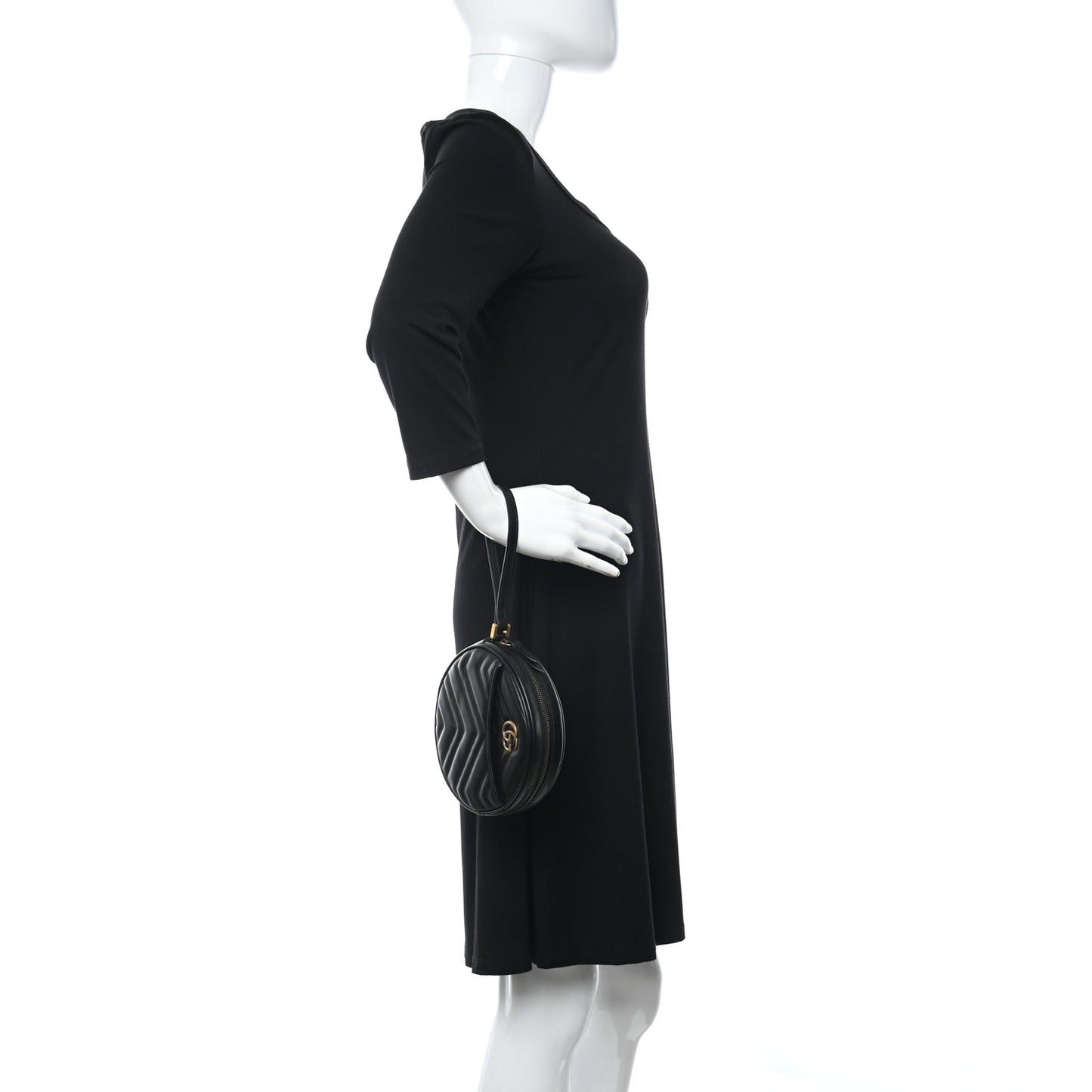 Calfskin Matelasse GG Marmont Round Wrist Wallet Black