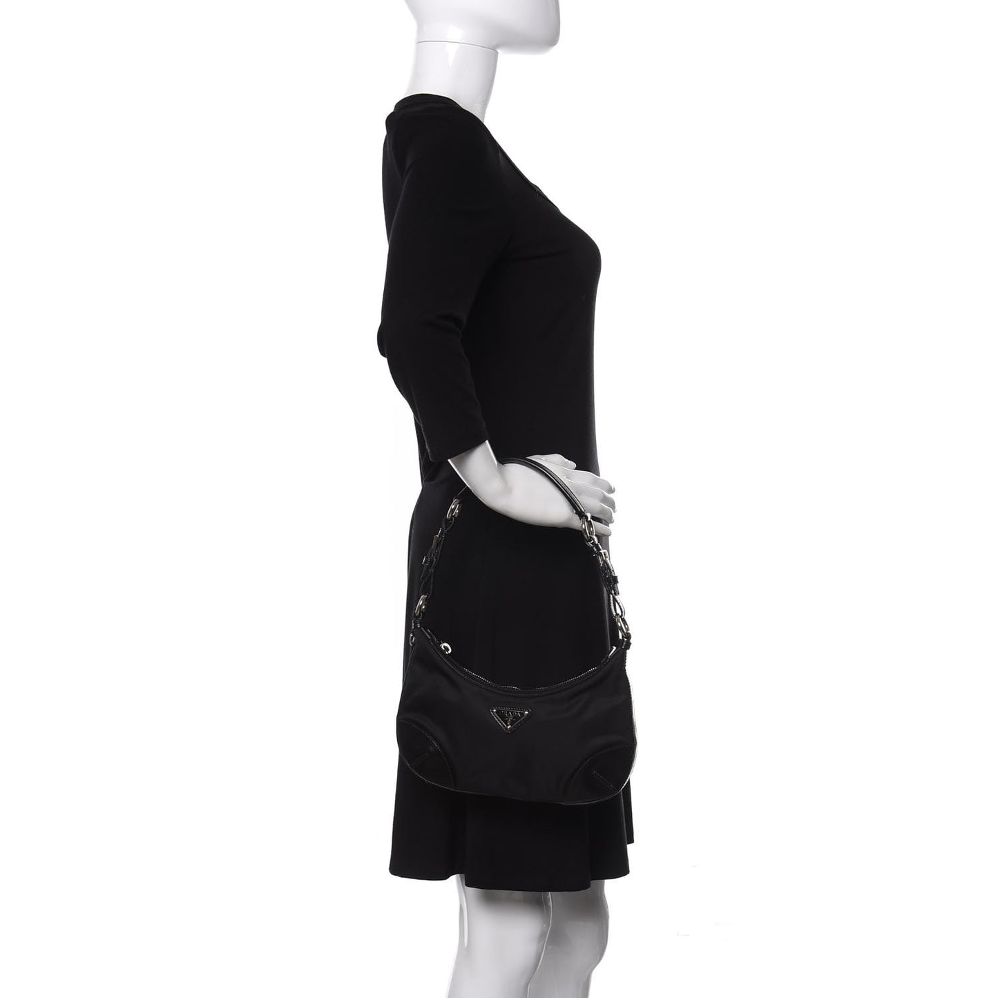 Tessuto Nylon Soft Calfskin Shoulder Bag Black