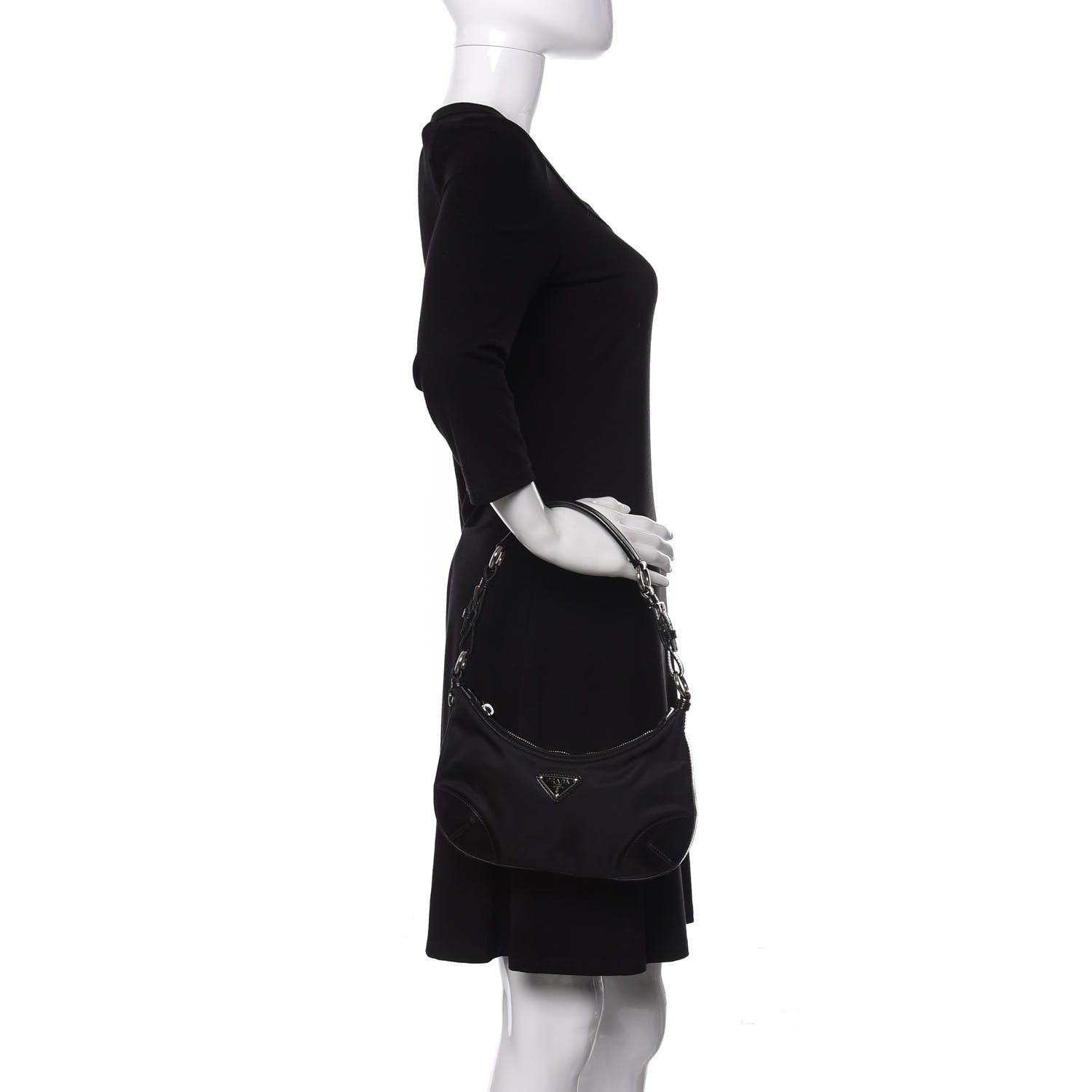 Prada Tessuto Nylon Soft Calfskin Shoulder Bag Black 2 of 9