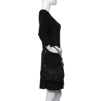 Prada Tessuto Nylon Soft Calfskin Shoulder Bag Black 2 of 9