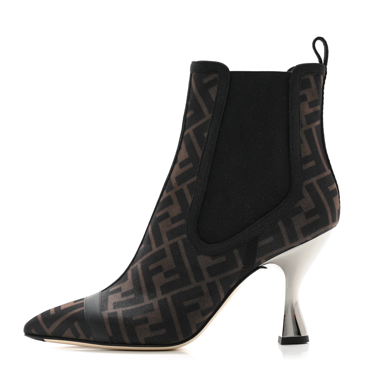 Fendi Mesh Tulle FF Colibri Ankle Booties 39 Tobacco Moro Black 1 of 9