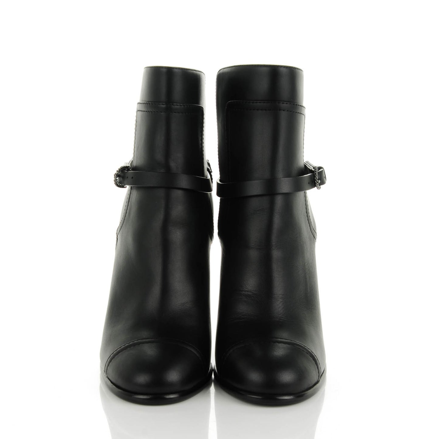 Calfskin Buckle Short Boots 36 Black