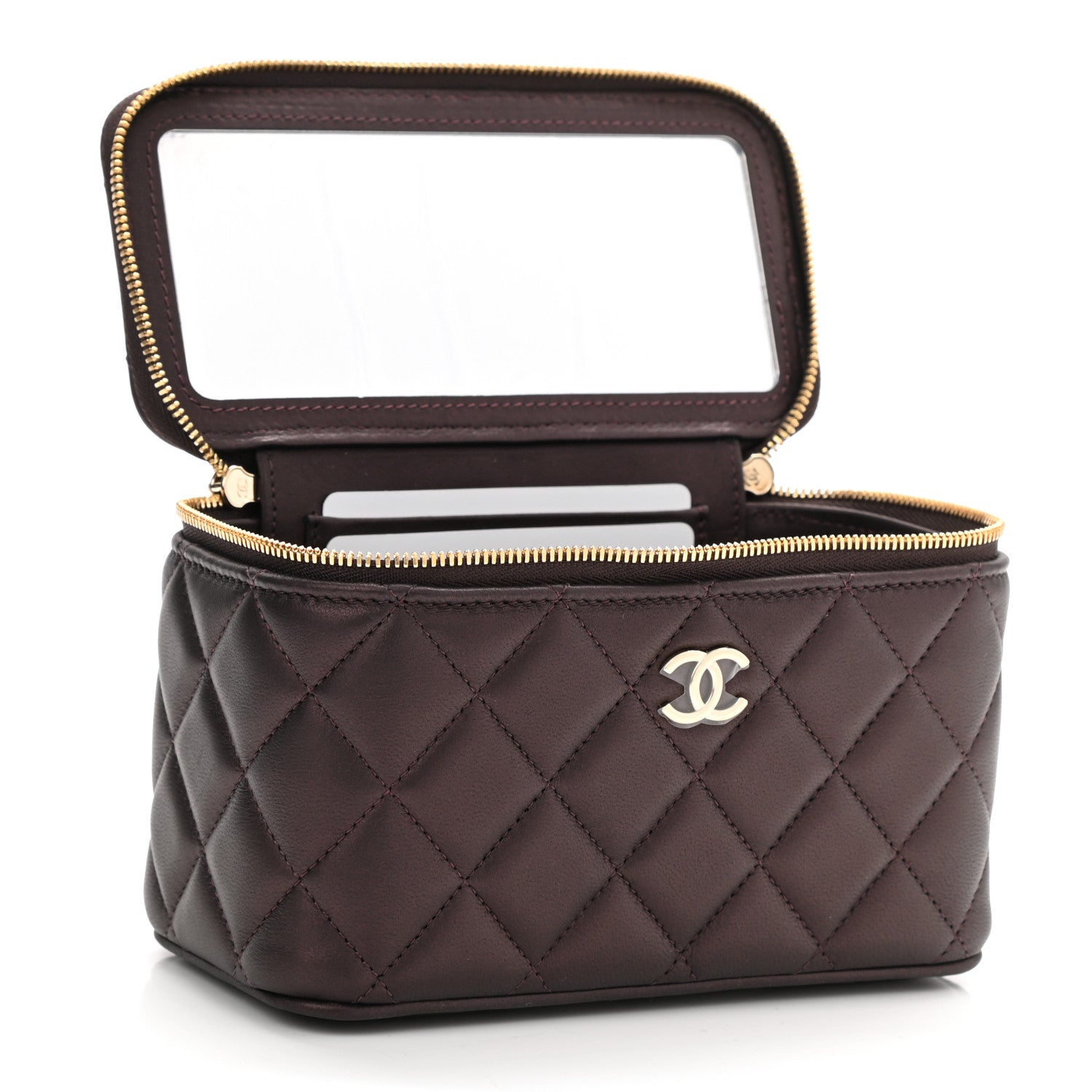 Chanel Iridescent Lambskin Quilted Small Top Handle Vanity Case With Chain Burgundy 5 of 12