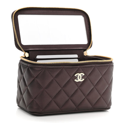 Chanel Iridescent Lambskin Quilted Small Top Handle Vanity Case With Chain Burgundy 5 of 12