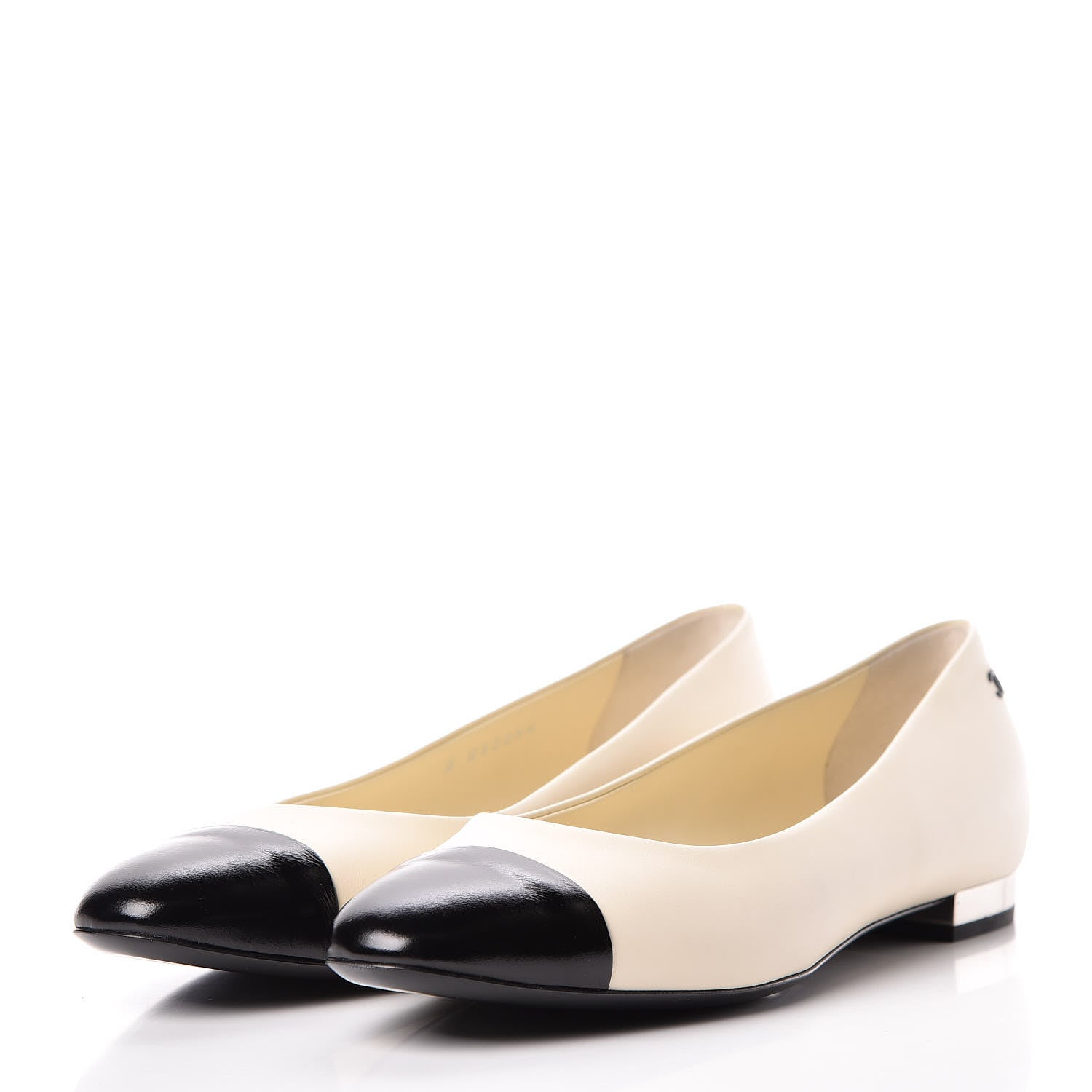 Chanel Crumpled Calfskin Cap Toe Ballerina Flats 39.5 White Black 3 of 8