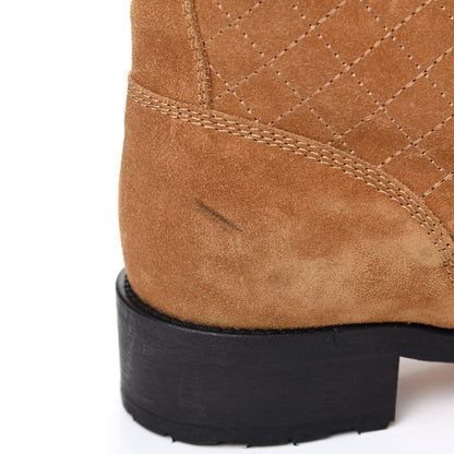 Chanel Suede Calfskin Shearling Quilted CC Tall Lace Up Combat Boots 42 Marron Ecru 8 of 10