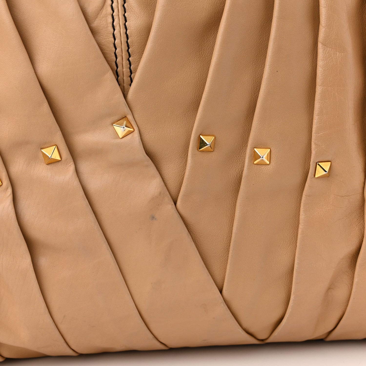 Valentino Garavani Lambskin Pleated Studded Maizeon Tote Tan 12 of 16