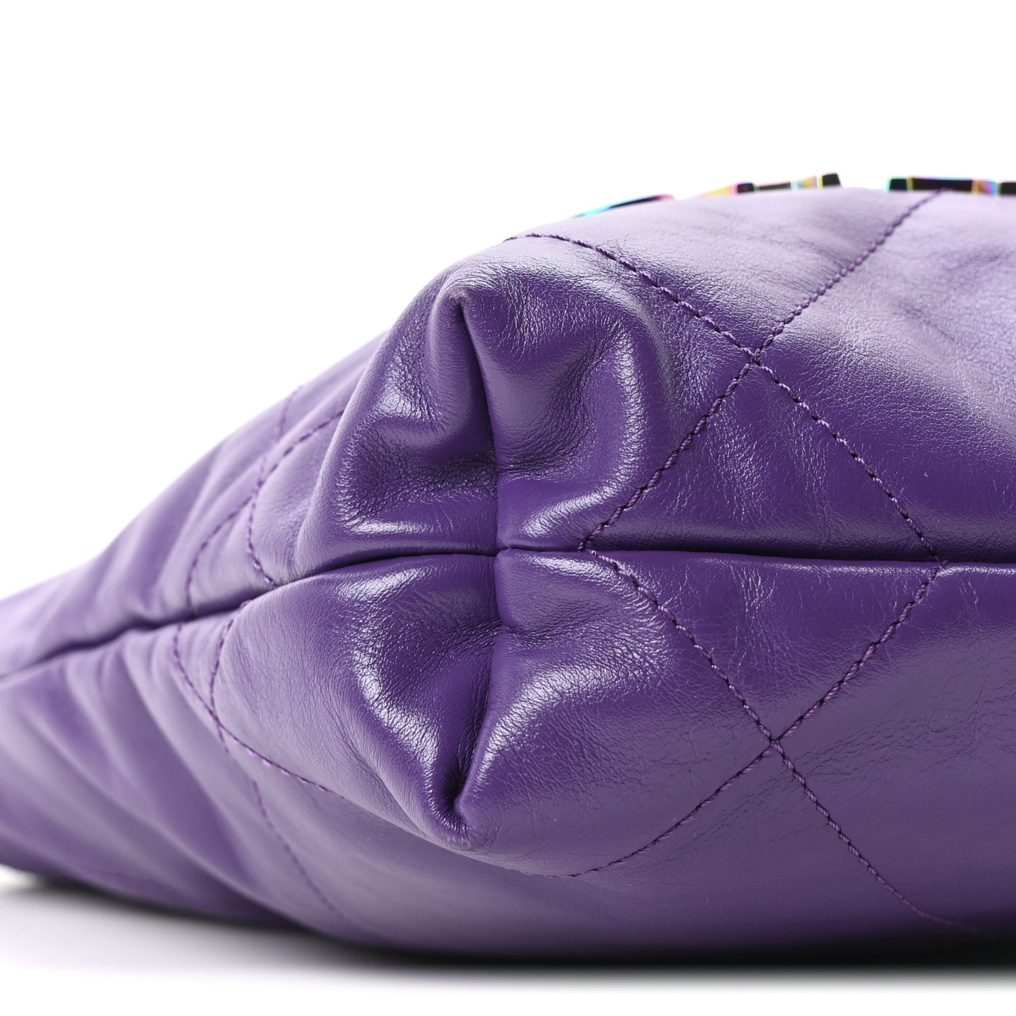 Shiny Calfskin Quilted Rainbow Mini Chanel 22 Purple