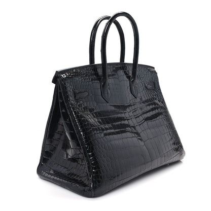 Hermes Shiny Porosus Crocodile Birkin 35 Black 3 of 12