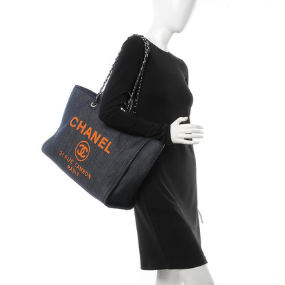 Chanel Denim Extra Large Deauville Tote Blue Orange 3 of 8