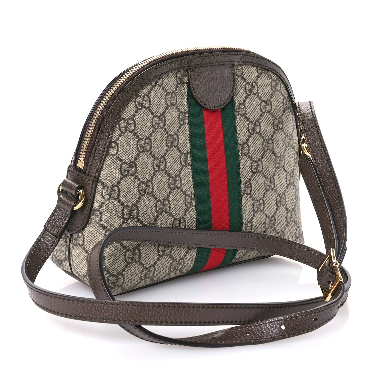 GG Supreme Monogram Textured Dollar Calfskin Web Small Ophidia Dome Shoulder Bag Beige Ebony New Acero