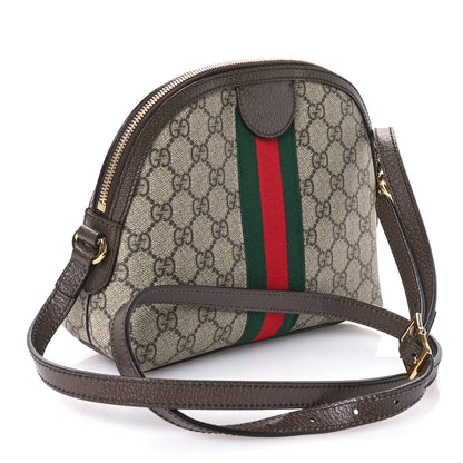 Gucci GG Supreme Monogram Textured Dollar Calfskin Web Small Ophidia Dome Shoulder Bag Beige Ebony New Acero 3 of 11