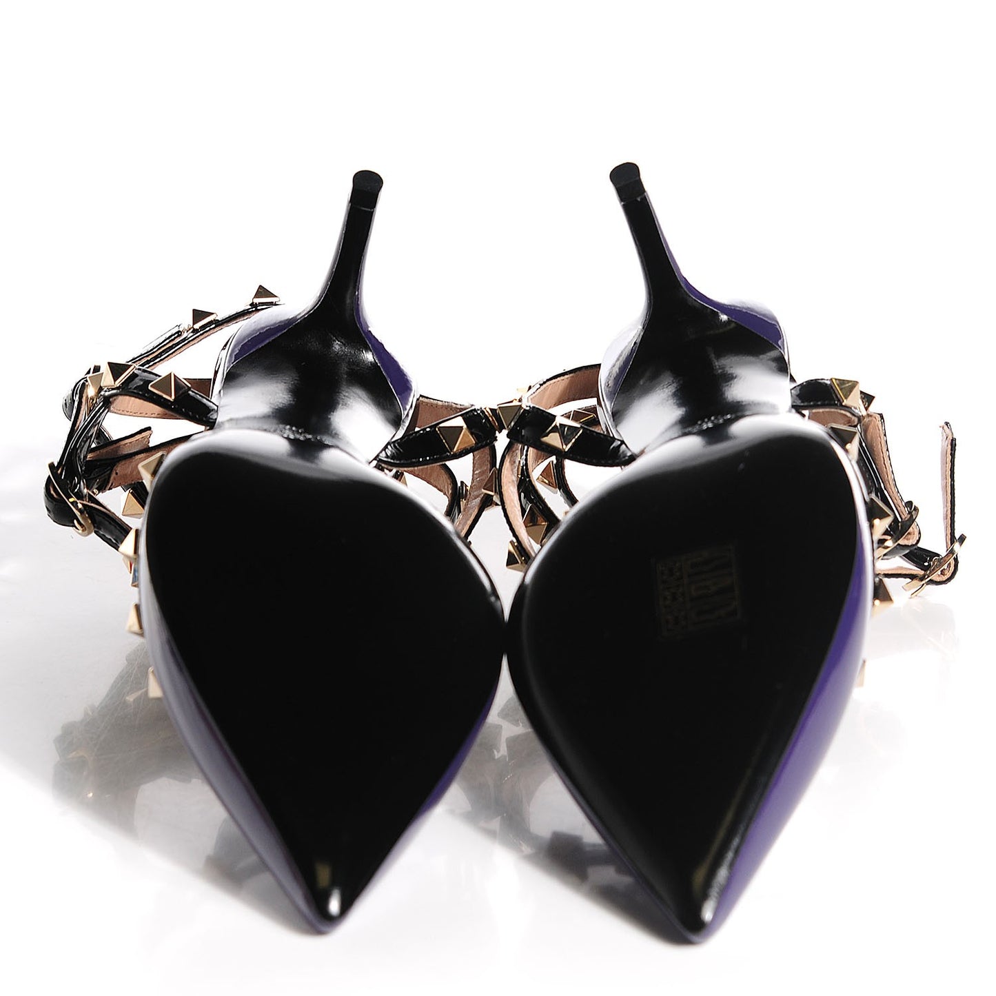 Patent Rockstud Ankle Strap Low Heel Pumps 38 Purple Black