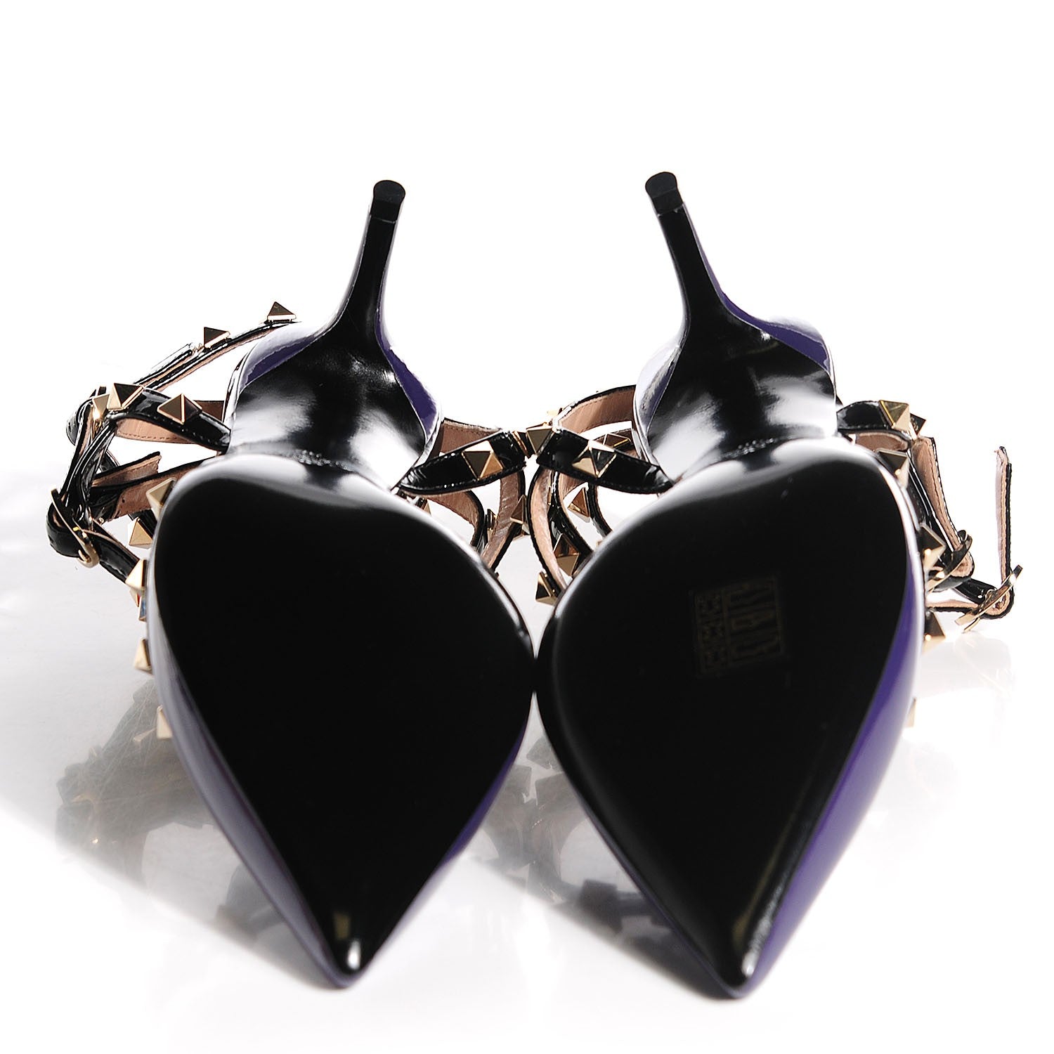 Valentino Garavani Patent Rockstud Ankle Strap Low Heel Pumps 38 Purple Black 5 of 6