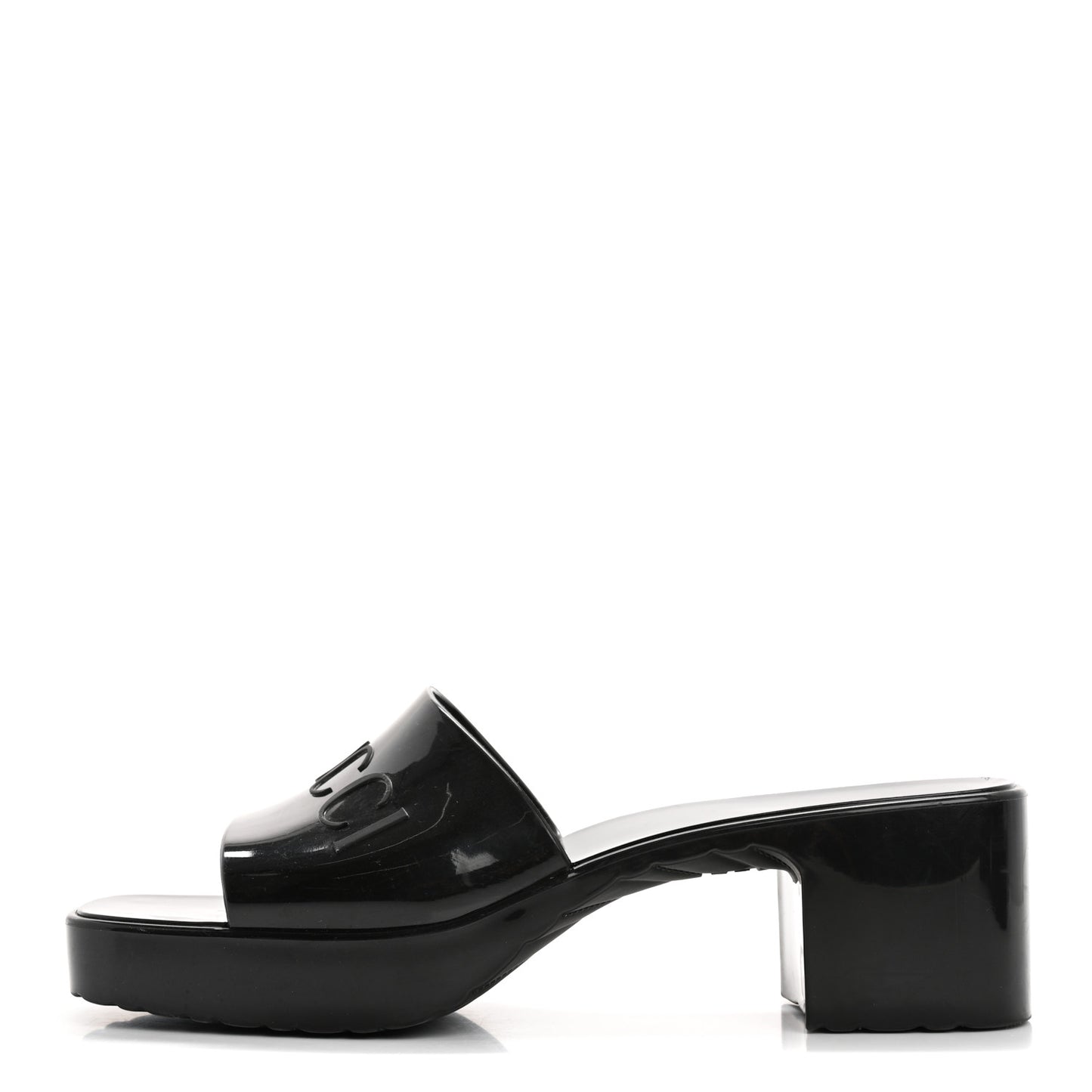 Rubber Gucci Logo Womens Platform 20/60mm Slide Sandals 38 Black