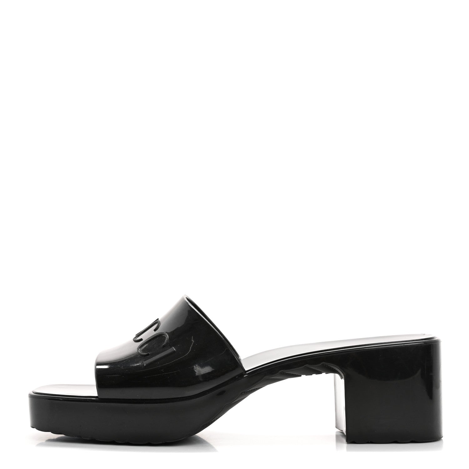 Gucci Rubber Gucci Logo Womens Platform 20/60mm Slide Sandals 38 Black 1 of 9