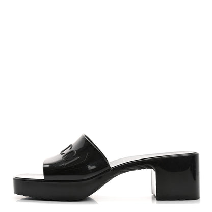 Gucci Rubber Gucci Logo Womens Platform 20/60mm Slide Sandals 38 Black 1 of 9