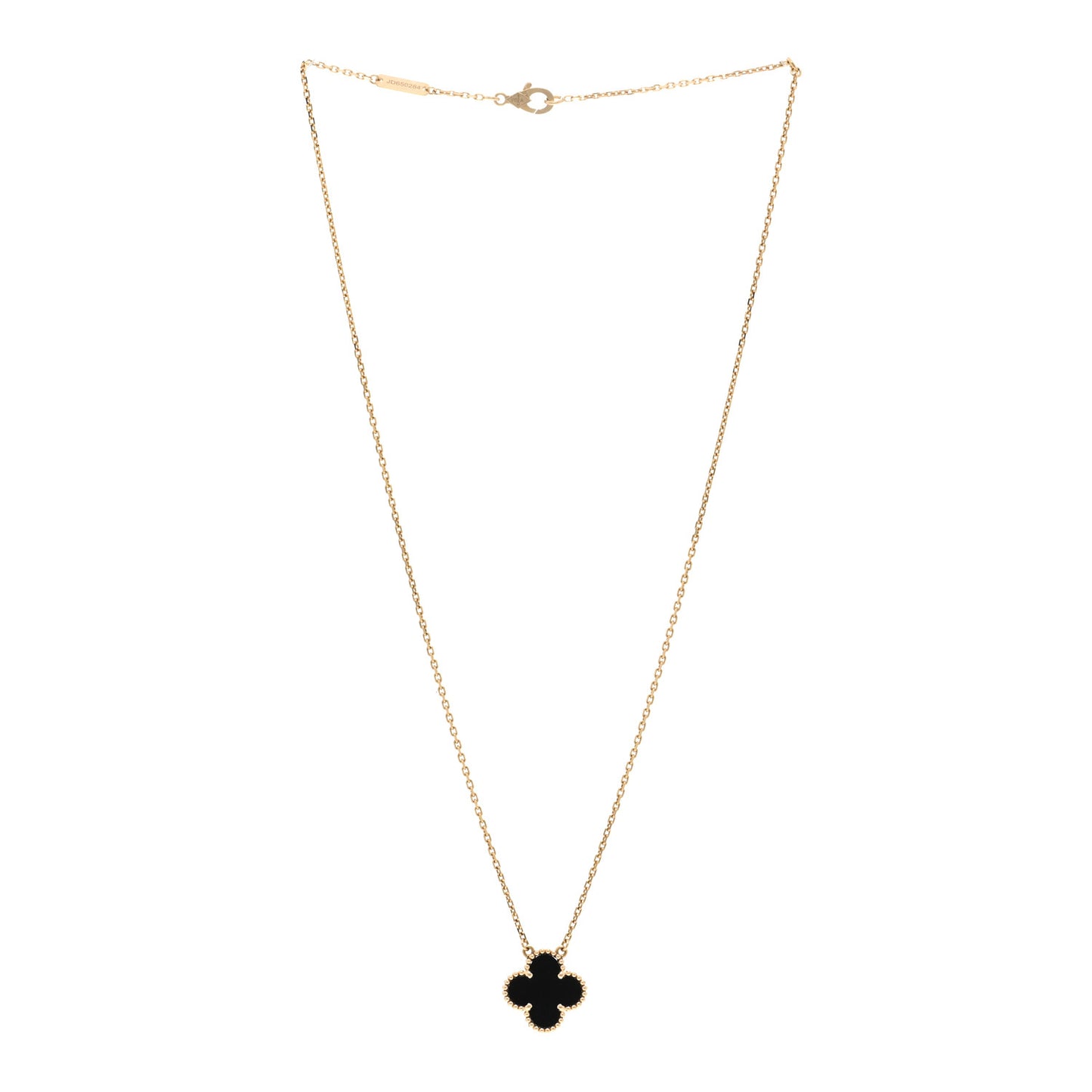 18K Yellow Gold Black Onyx Vintage Alhambra Pendant Necklace