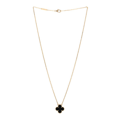 Van Cleef & Arpels 18K Yellow Gold Black Onyx Vintage Alhambra Pendant Necklace 3 of 5
