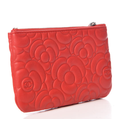 Chanel Goatskin Camellia Embossed Cosmetic Pouch Red 3 of 8