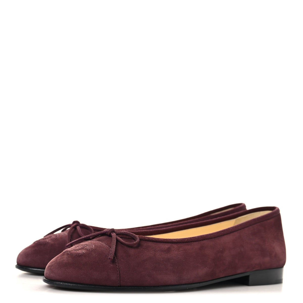 Suede Calfskin Cap Toe CC Ballerina Flats 37 Burgundy