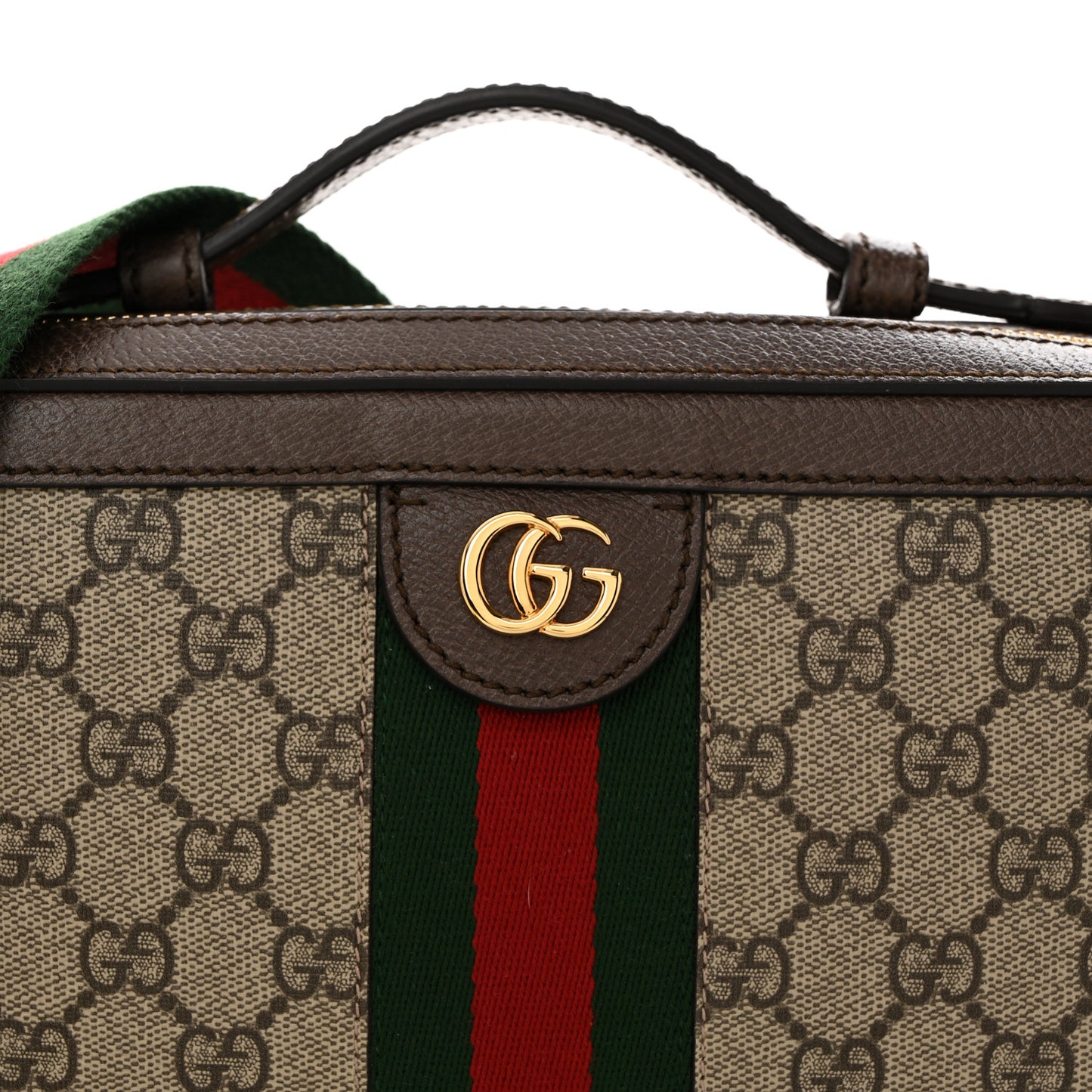 GG Supreme Monogram Web Small Ophidia Top Handle Shoulder Bag Brown