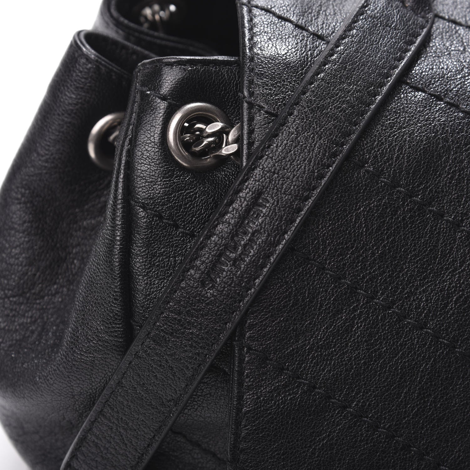 Saint Laurent Pebbled Lambskin Chevron Monogram Small Nolita Black 12 of 12
