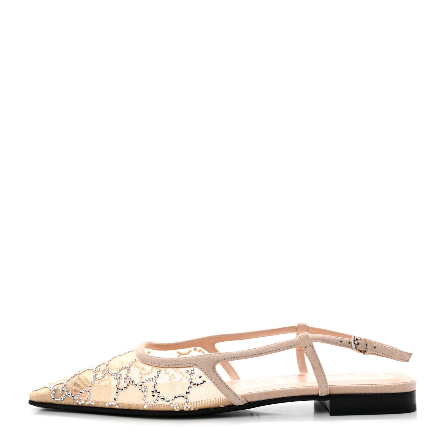 Suede Mesh Crystal GG Monogram Slingback Ballet Flats 37 Light Powder Skin Rose