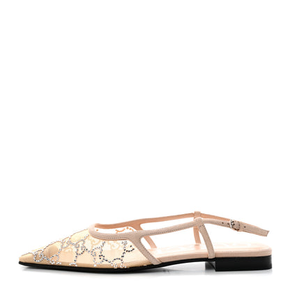Gucci Suede Mesh Crystal GG Monogram Slingback Ballet Flats 37 Light Powder Skin Rose 1 of 8