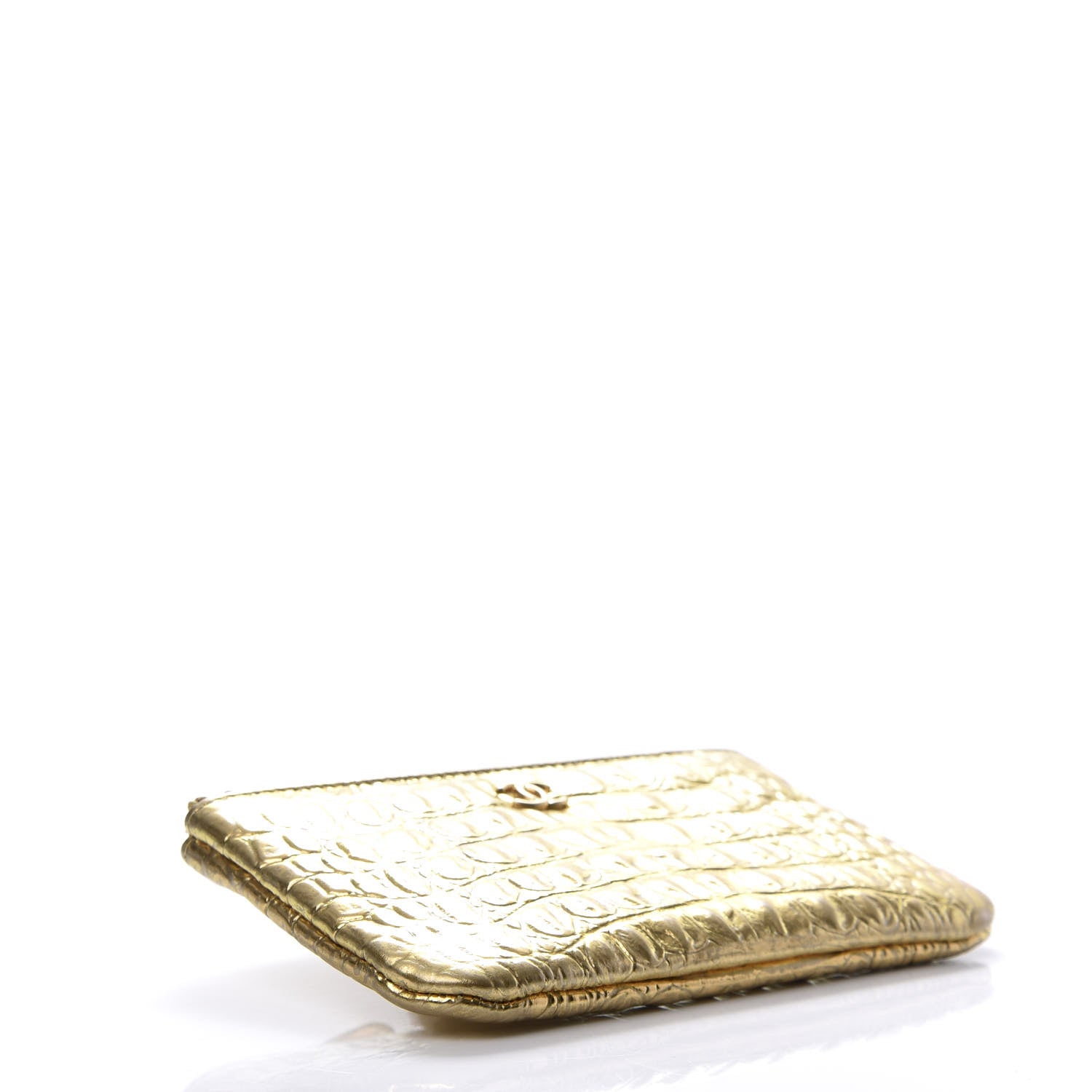 Chanel Metallic Calfskin Crocodile Embossed Cocodile Cosmetic Case Gold 4 of 8