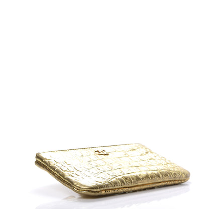 Chanel Metallic Calfskin Crocodile Embossed Cocodile Cosmetic Case Gold 4 of 8