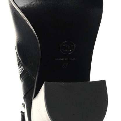 Chanel Calfskin Patent Cap Toe Short Ankle Boots 37 Navy Black 6 of 6