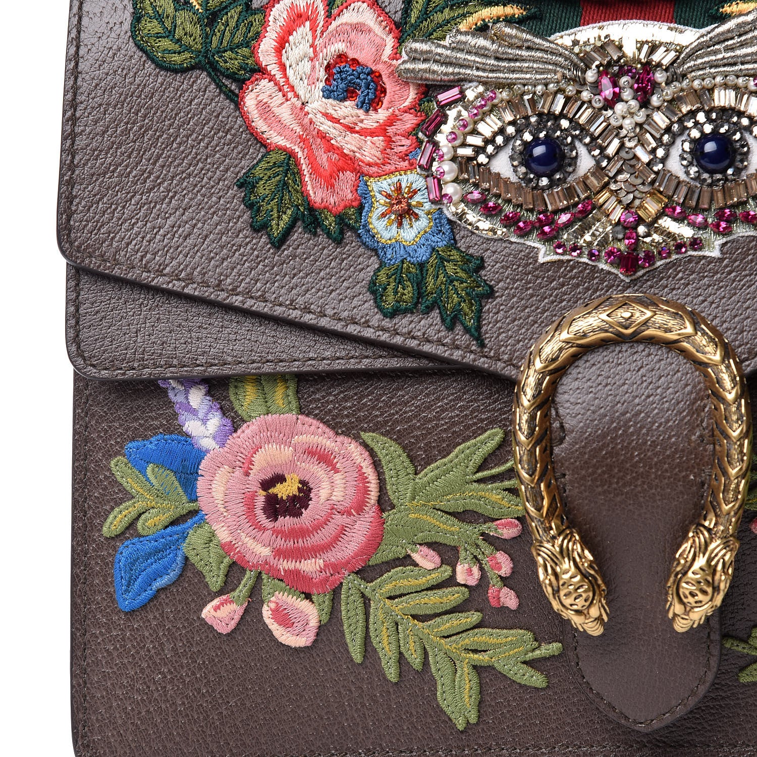 Gucci Calfskin Web Owl Embroidered Medium Dionysus Shoulder Bag New Acero Multicolor 10 of 11