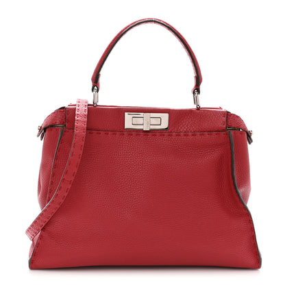 Fendi Cuoio Romano Selleria Bi-Color Medium Peekaboo Iconic Satchel Rosso Latte 1 of 13