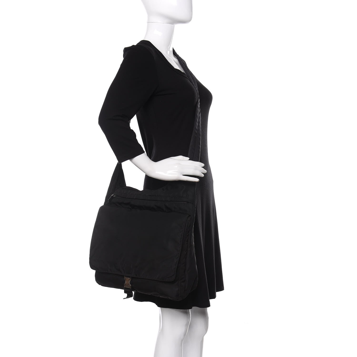 Prada Tessuto Nylon Saffiano Messenger Satchel Black 2 of 13