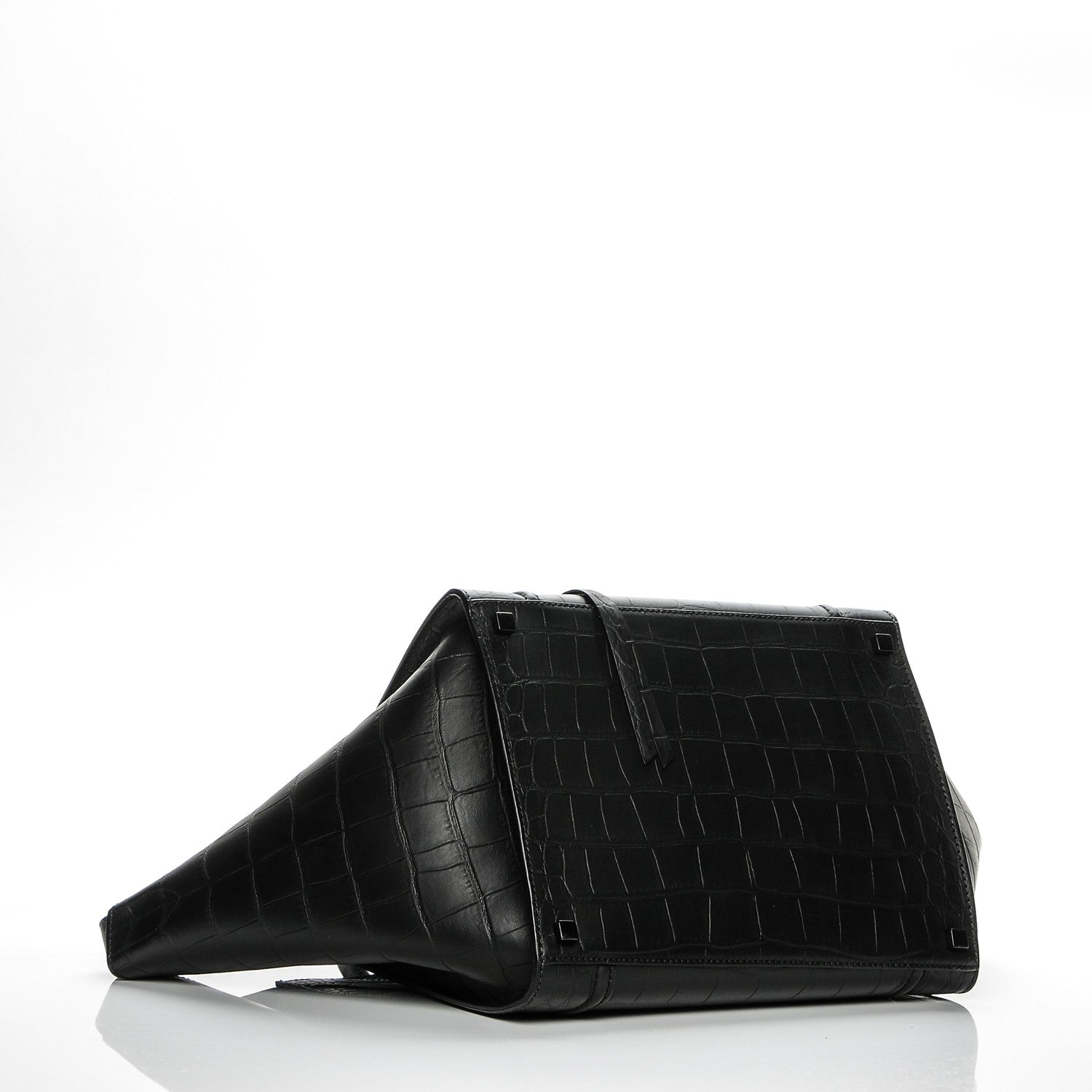 Celine Crocodile Embossed Calfskin Medium Phantom Luggage Black 4 of 7