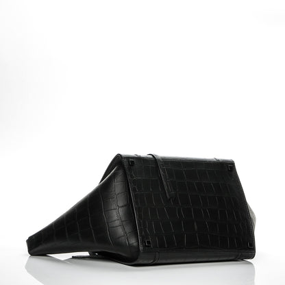 Celine Crocodile Embossed Calfskin Medium Phantom Luggage Black 4 of 7