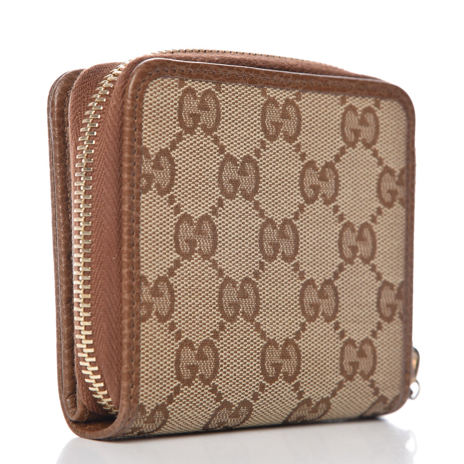 Gucci Monogram Dollar Calfskin Zip Around French Wallet Beige Ebony Tabacco 3 of 11