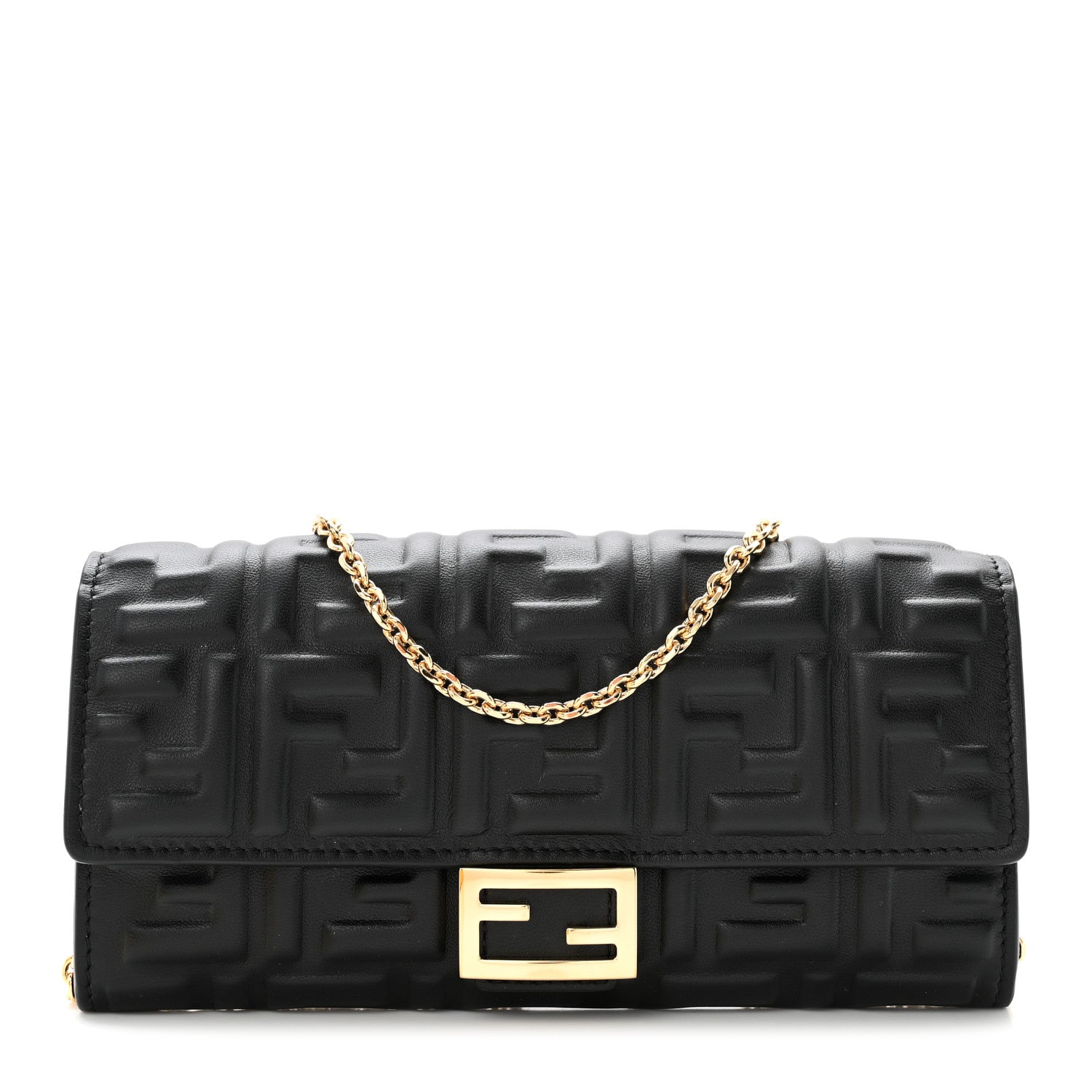 Fendi Nappa Matisse FF Embossed Continental Wallet On Chain Black Black 1 of 12