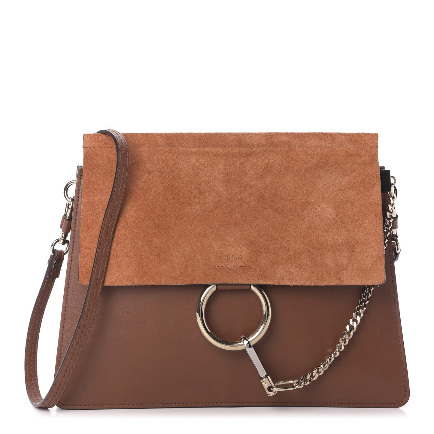 Suede Calfskin Medium Faye Shoulder Bag Tobacco