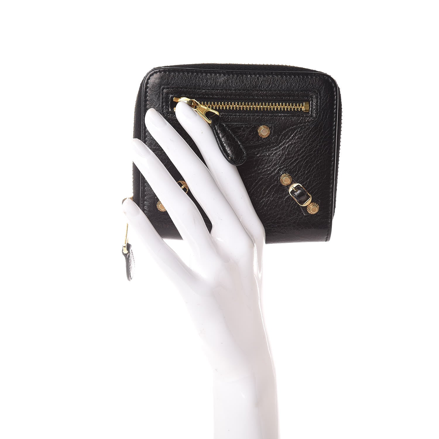 Balenciaga Agneau Giant 12 Gold Hardware Bill Fold Zip Wallet Black 2 of 11