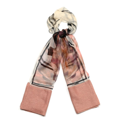 Chanel Silk Nylon CC Camellia Scarf Pink White Black 1 of 5