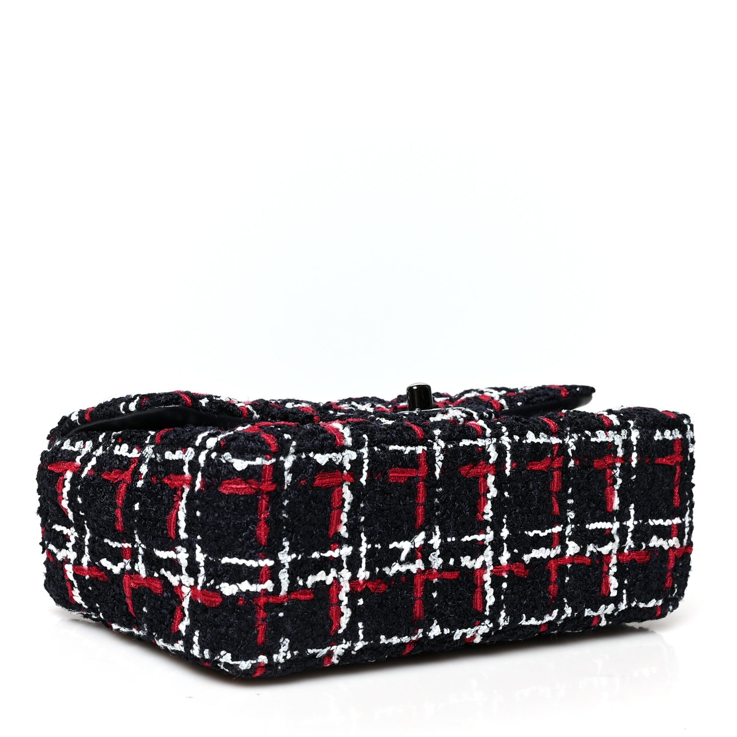 Tweed Quilted Mini Rectangular Flap Navy Blue White Red