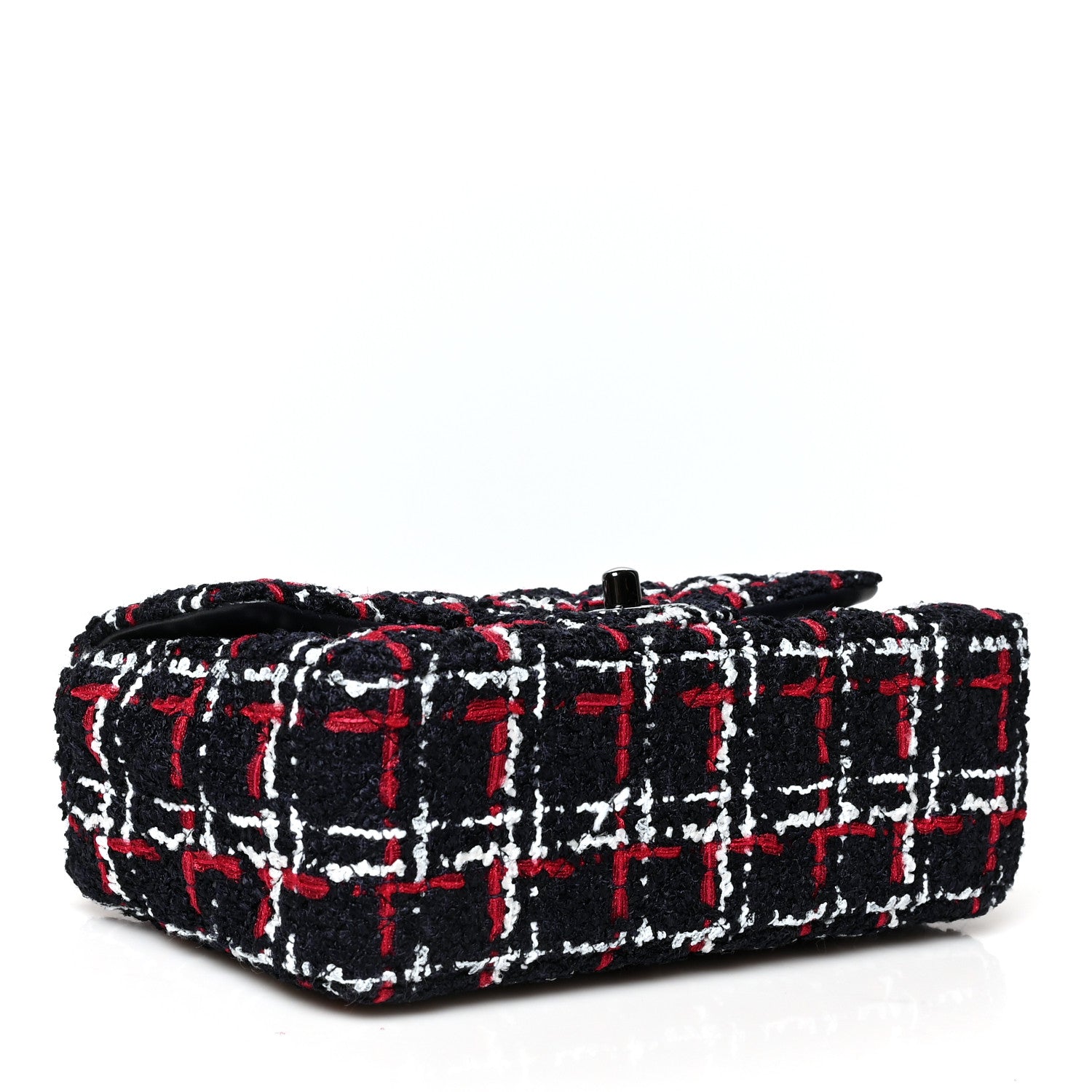 Chanel Tweed Quilted Mini Rectangular Flap Navy Blue White Red 3 of 10