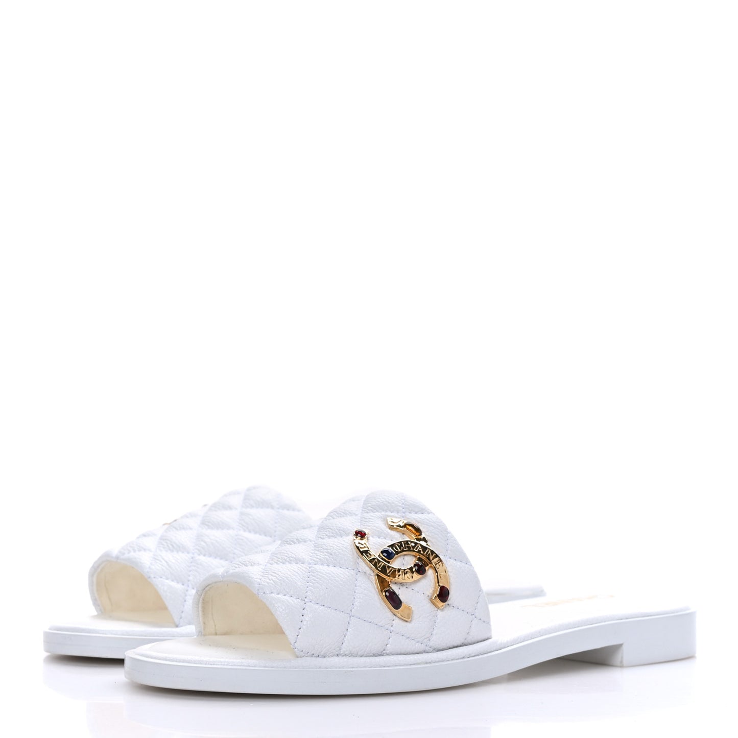 Shiny Goatskin Quilted CC Mules Sandals 40.5 White