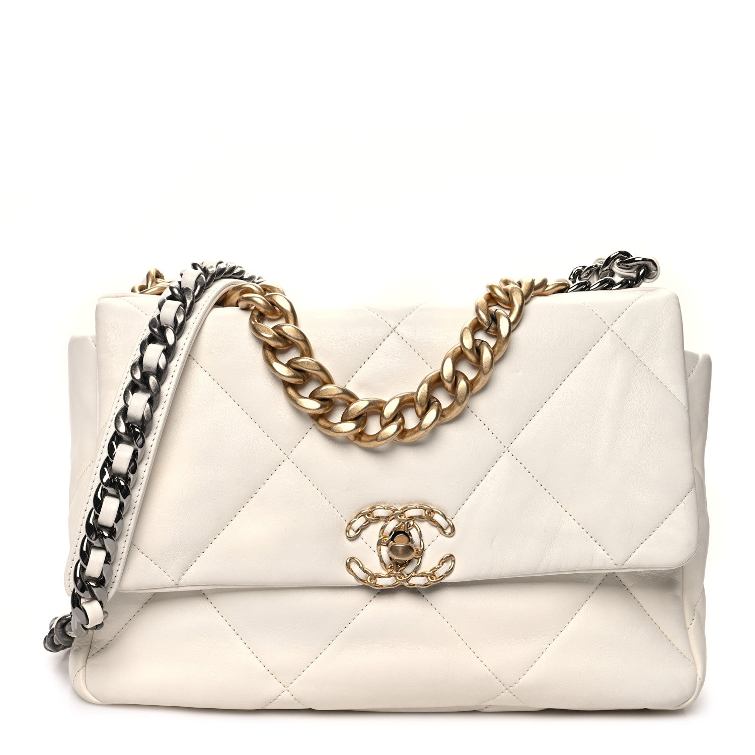 Chanel Lambskin Quilted Large Chanel 19 Flap White 1 of 13